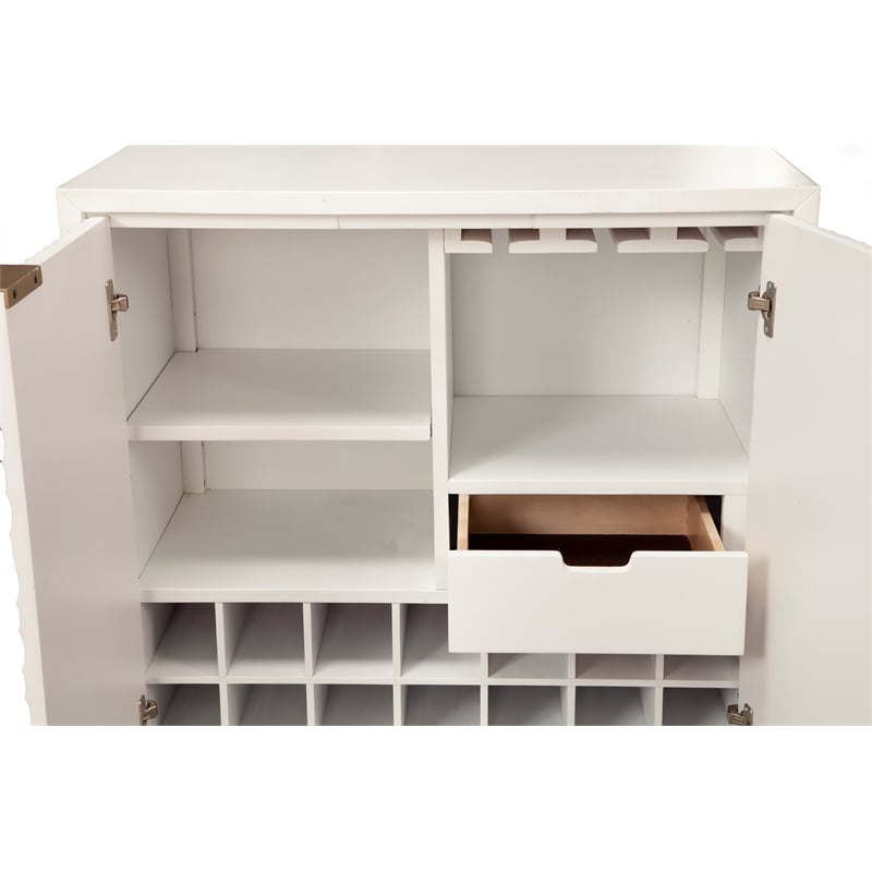 Home Square 2-Piece Set with Queen Panel Bed & Bar Cabinet in White