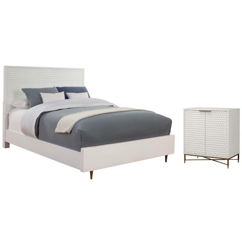 Home Square 2-Piece Set with Queen Panel Bed & Bar Cabinet in White