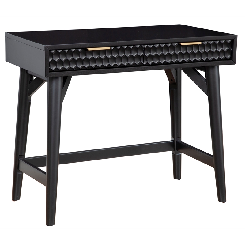 Home Square 2-Piece Set with TV Console and Mini Wood Desk in Black