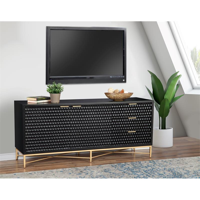 Home Square 2-Piece Set with TV Console and Mini Wood Desk in Black