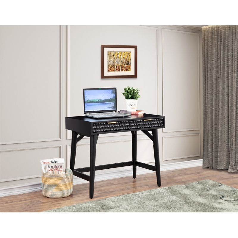 Home Square 2-Piece Set with TV Console and Mini Wood Desk in Black
