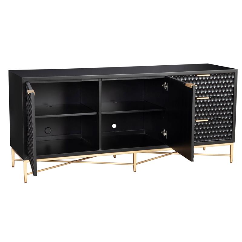 Home Square 2-Piece Set with TV Console and Mini Wood Desk in Black