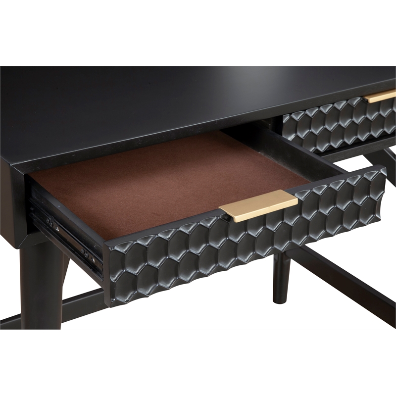 Home Square 2-Piece Set with TV Console and Mini Wood Desk in Black