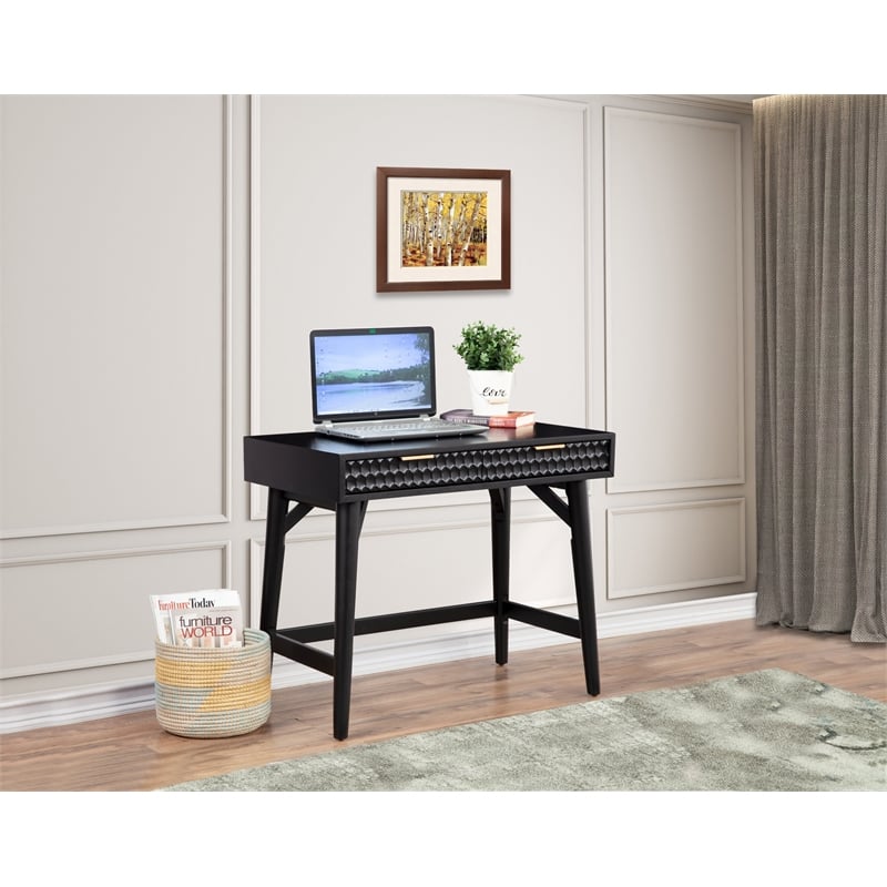 Home Square 2-Piece Set with Mini Wood Desk and Large Wood Desk in Black