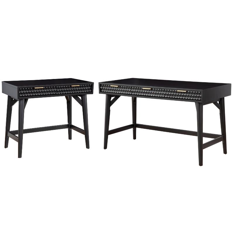 Home Square 2-Piece Set with Mini Wood Desk and Large Wood Desk in Black