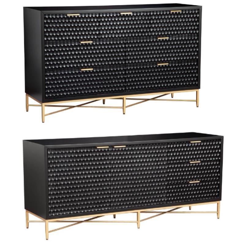 Home Square 2-Piece Set with Seven Drawer Dresser and TV Console in Black