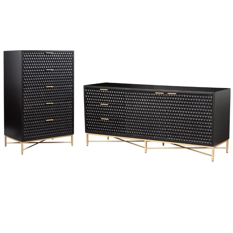 Home Square 2-Piece Set with 5 Drawer Chest and TV Console in Black