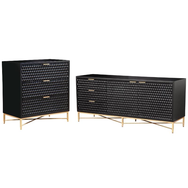 Home Square 2-Piece Set with 3 Drawer Small Chest and TV Console in Black