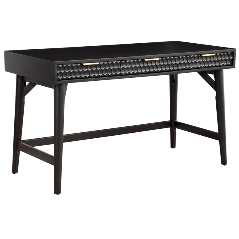 Home Square 2-Piece Set with 7 Drawer Dresser and Large Wood Desk in Black