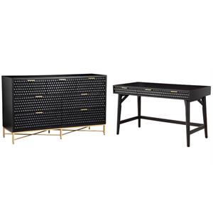 Home Square 2-Piece Set with 7 Drawer Dresser and Large Wood Desk in Black