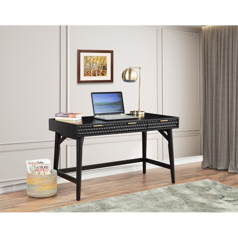 Home Square 2-Piece Set with 5 Drawer Chest and Large Wood Desk in Black