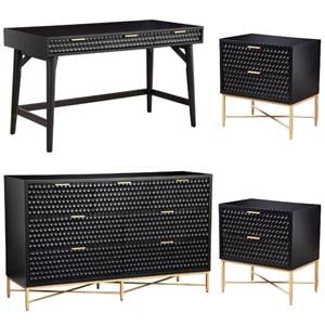 Home Square 4-Piece Set with 7 Drawer Dresser & 2 Nightstands & Large Wood Desk