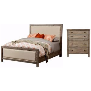 Home Square 2-Piece Set with Classic Queen Bed & 4 Drawer Chest in Natural Gray