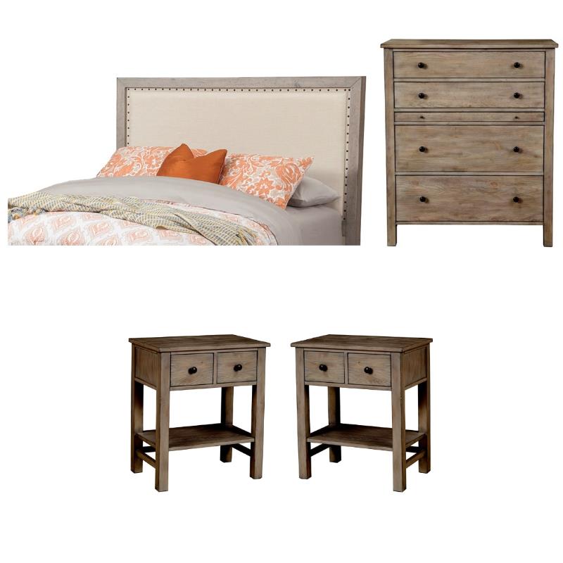 Home Square 4-Piece Set with Standard Headboard & 4 Drawer Chest & 2 Nightstands
