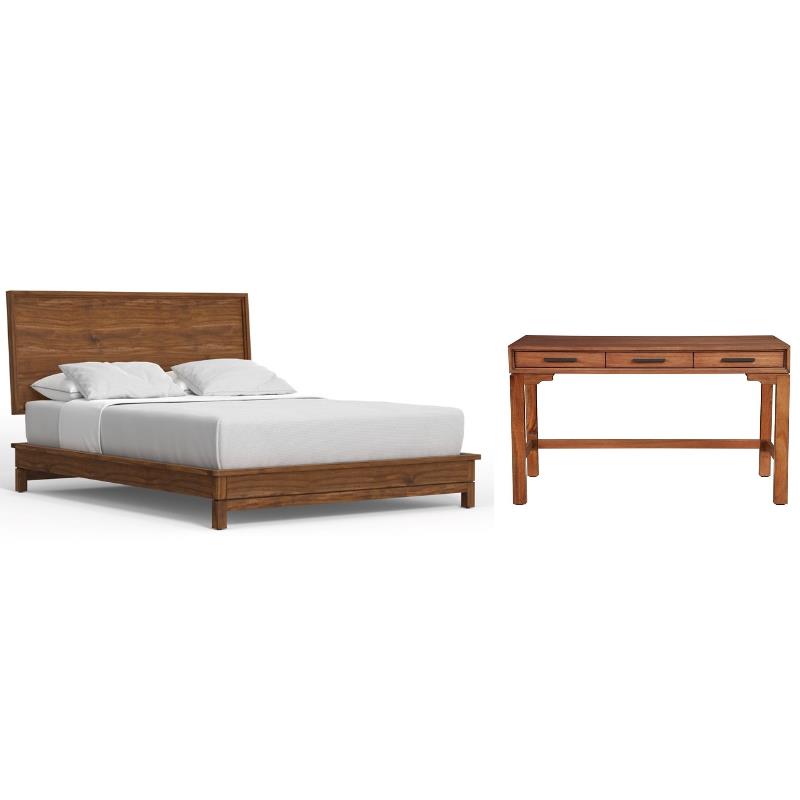 Home Square 2-Piece Set with California King Platform Bed and Large Wood Desk