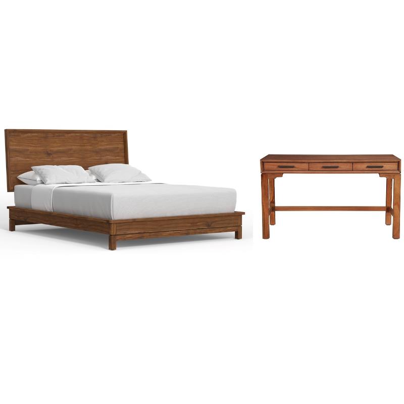 Home Square 2-Piece Set with Queen Platform Bed and Large Wood Desk