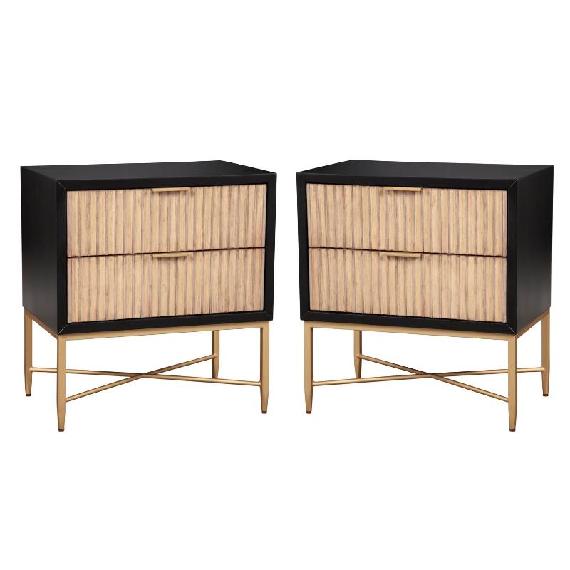 Home Square Larsen 2 Drawer Nightstand in Black Finish - Set of 2