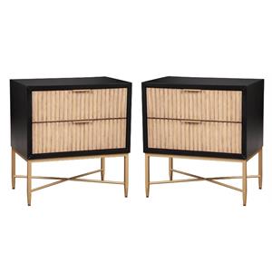 Home Square Larsen 2 Drawer Nightstand in Black Finish - Set of 2