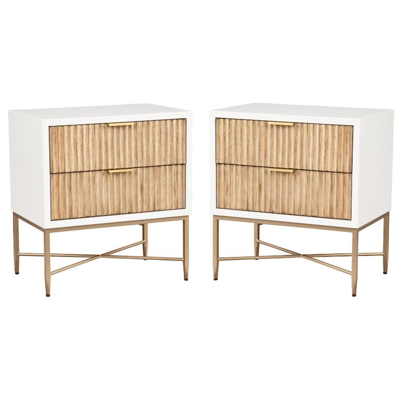 Home Square Larsen 2 Drawer Nightstand in White Finish - Set of 2