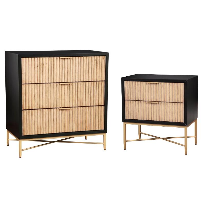 Home Square 2-Piece Set with Larsen 3 Drawer Chest & Nightstand in Black