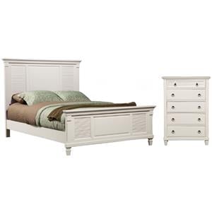 Home Square 2-Piece Set with 5 Drawer Chest & Queen Panel Bed in White