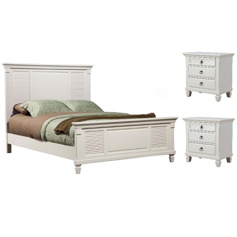 Home Square 3-Piece Set with 2 Nightstands & King Wood Shutter Panel Bed
