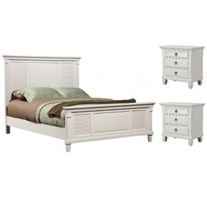 Home Square 3-Piece Set with 2 Nightstands & King Wood Shutter Panel Bed