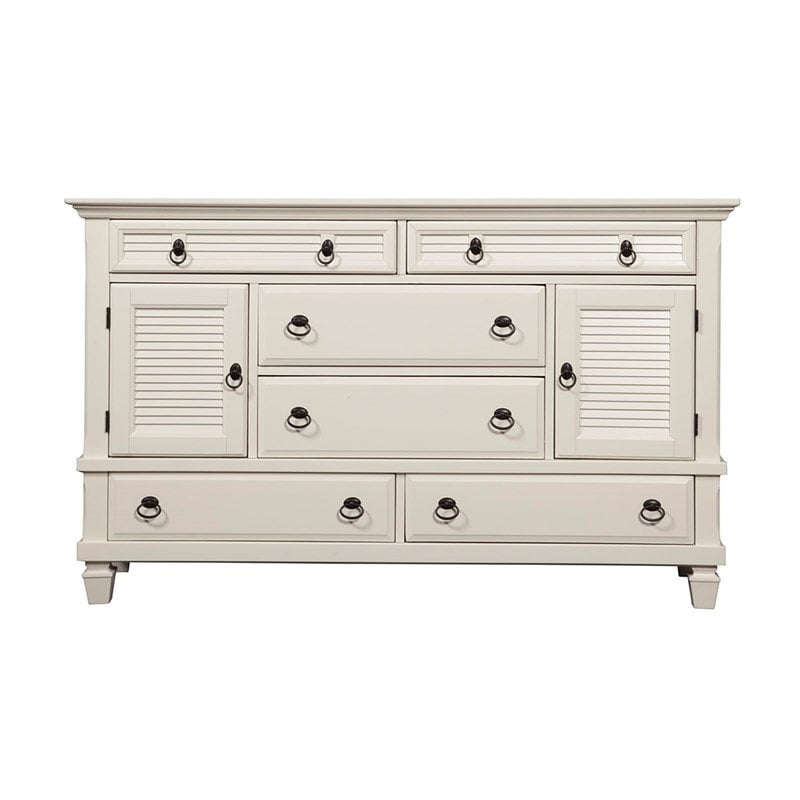 Home Square 2-Piece Set with 6 Drawer Wood Dresser & King Shutter Panel Bed