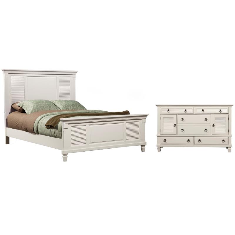Home Square 2-Piece Set with 6 Drawer Wood Dresser & King Shutter Panel Bed