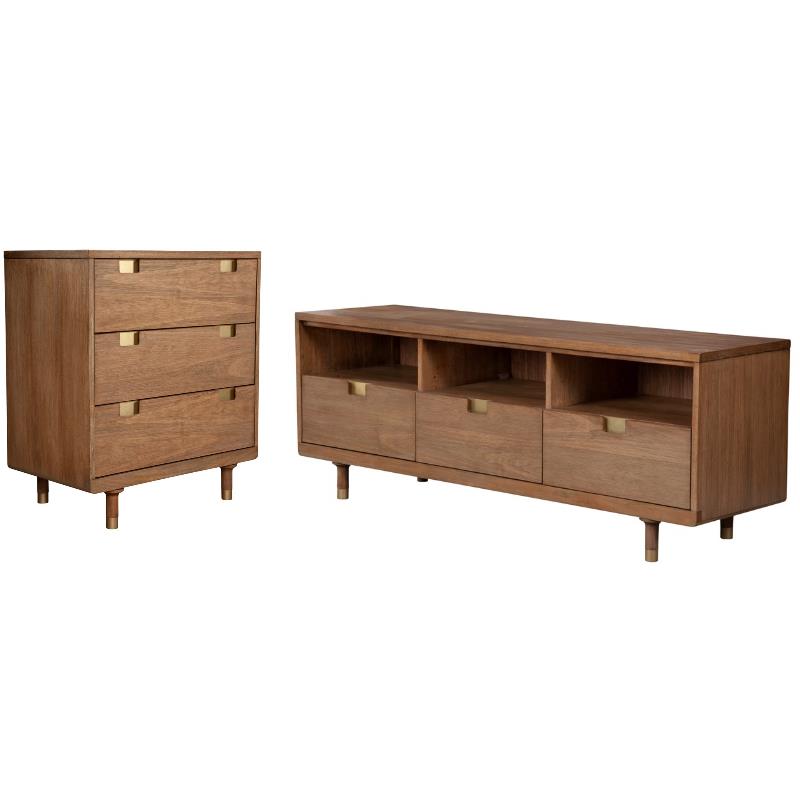 Home Square 2-Piece Set with Easton 3 Drawer Chest & TV Console in Sand