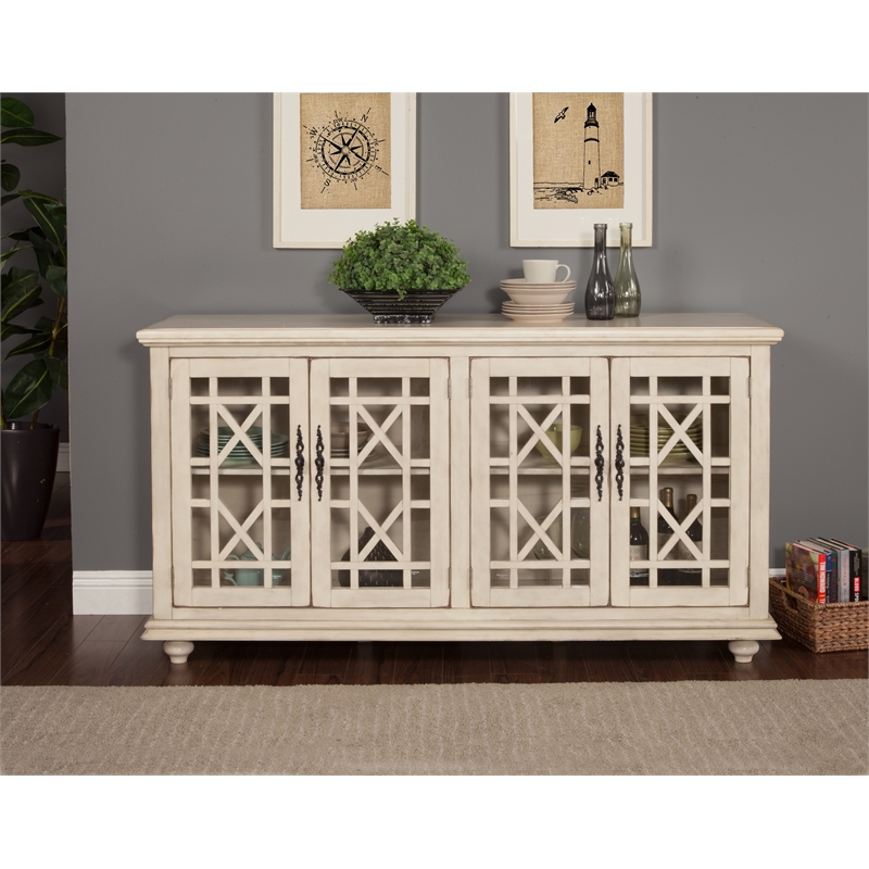 Home Square 2-Piece Set with Elegant Chairside Table & Jules TV Stand in White