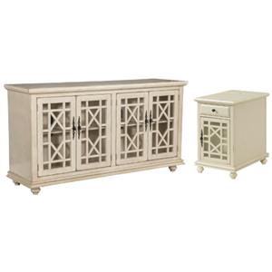 Home Square 2-Piece Set with Elegant Chairside Table & Jules TV Stand in White