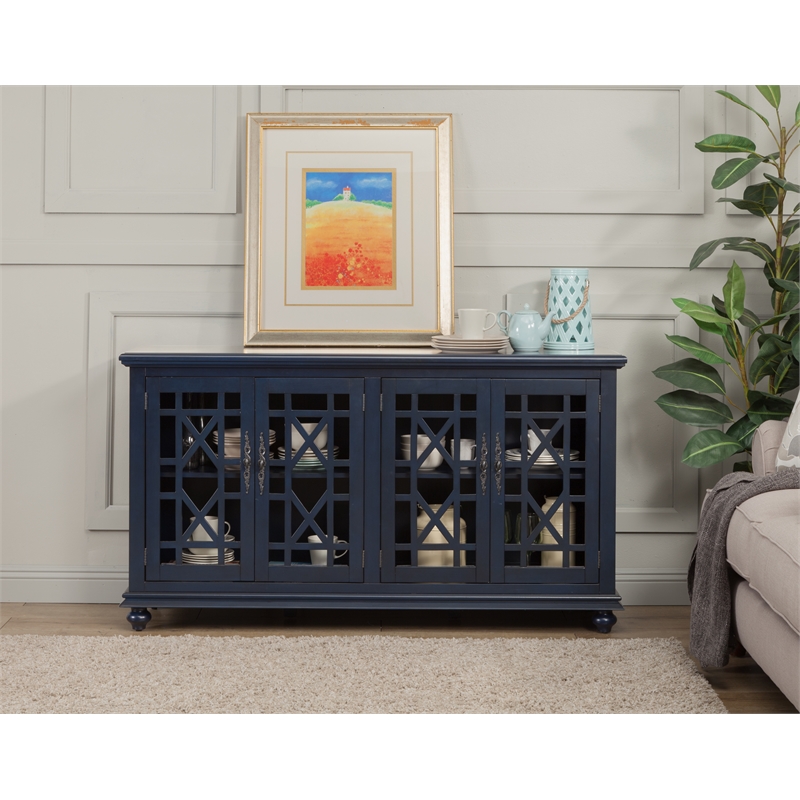 Home Square 2-Piece Set with Elegant Chairside Table & TV Stand in Catalina Blue