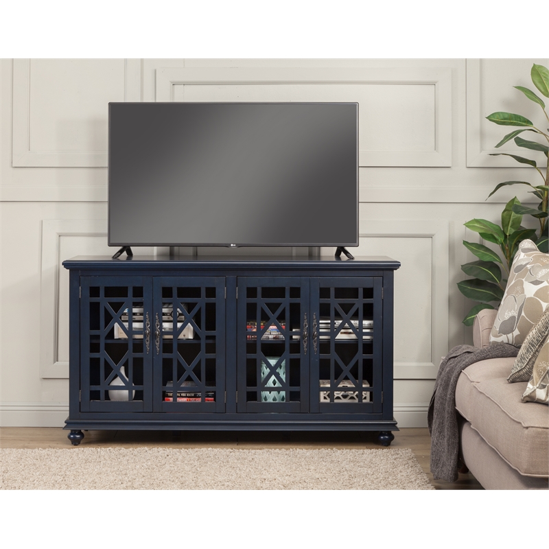 Home Square 2-Piece Set with Elegant Chairside Table & TV Stand in Catalina Blue