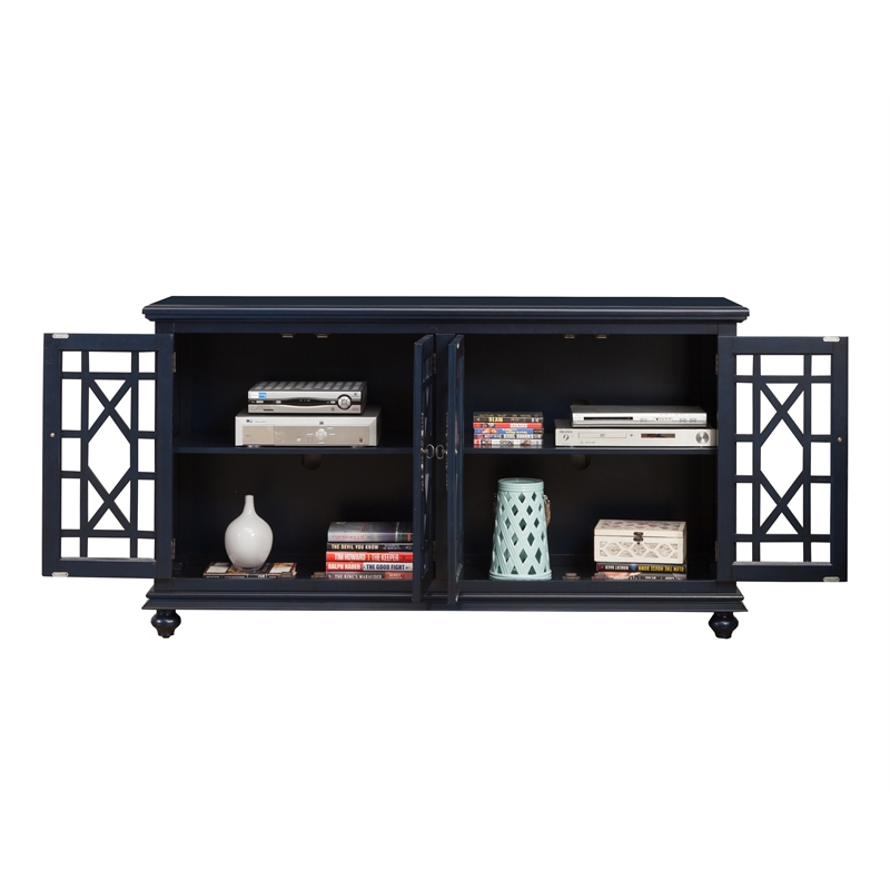 Home Square 2-Piece Set with Elegant Chairside Table & TV Stand in Catalina Blue