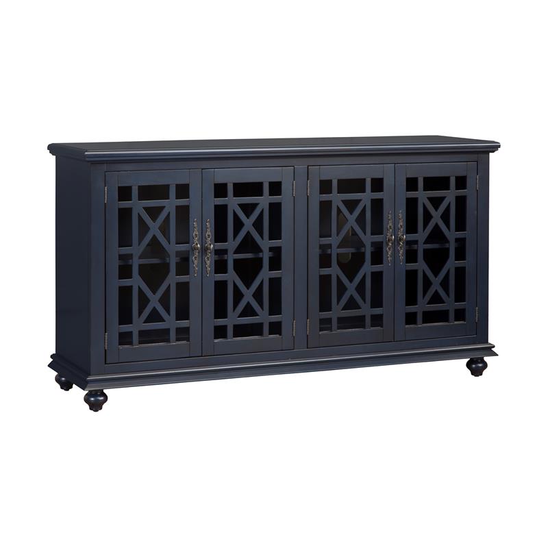 Home Square 2-Piece Set with Elegant Chairside Table & TV Stand in Catalina Blue