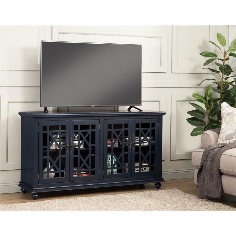 Home Square 2-Piece Set with Elegant Chairside Table & TV Stand in Catalina Blue