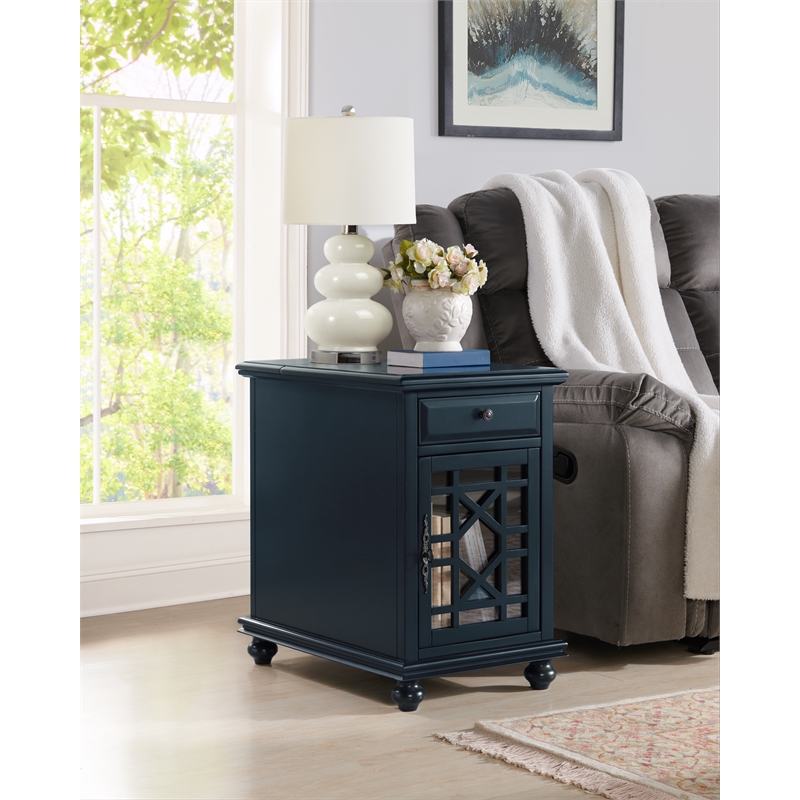 Home Square 2-Piece Set with Elegant Chairside Table & TV Stand in Catalina Blue