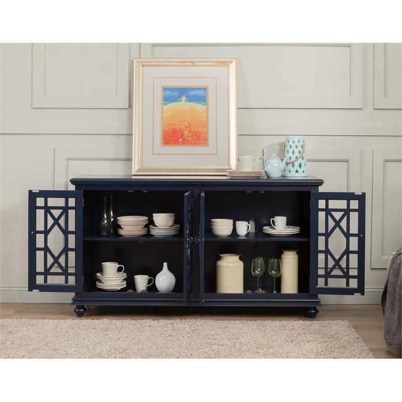 Home Square 2-Piece Set with Elegant Chairside Table & TV Stand in Catalina Blue
