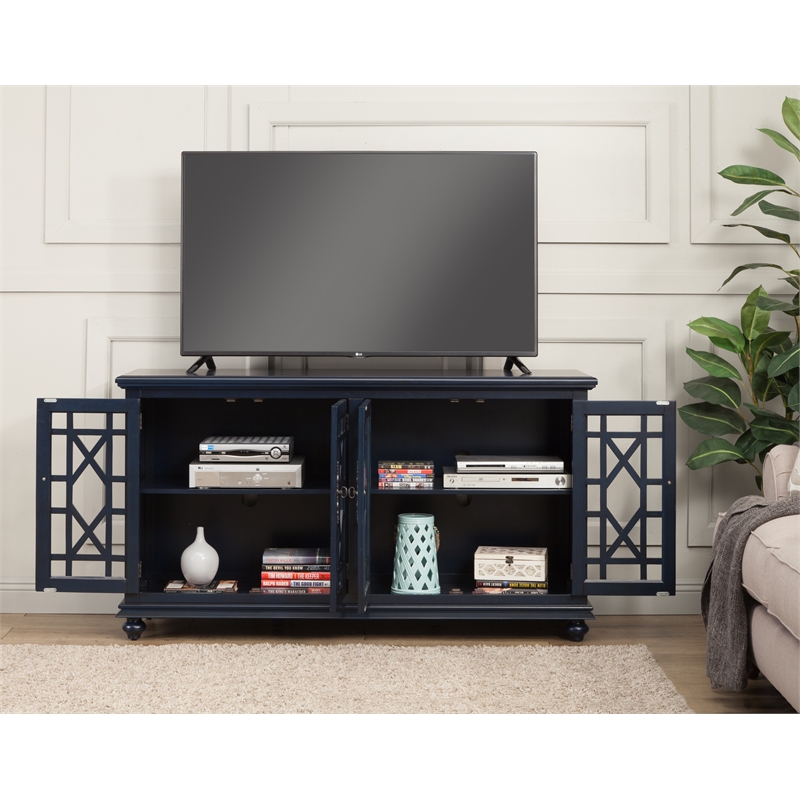 Home Square 2-Piece Set with Elegant Chairside Table & TV Stand in Catalina Blue