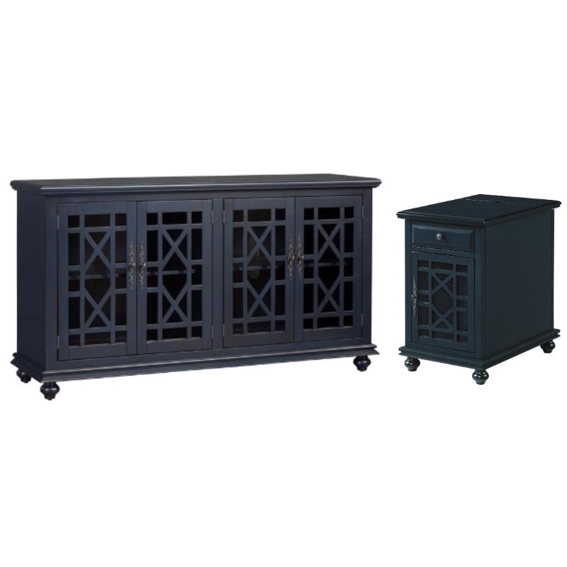 Home Square 2-Piece Set with Elegant Chairside Table & TV Stand in Catalina Blue