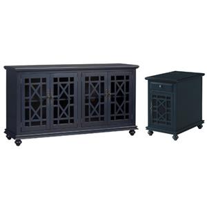 Home Square 2-Piece Set with Elegant Chairside Table & TV Stand in Catalina Blue