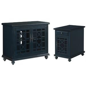 Home Square 2-Piece Set with Elegant Chairside Table & 38&quot TV Stand in Blue