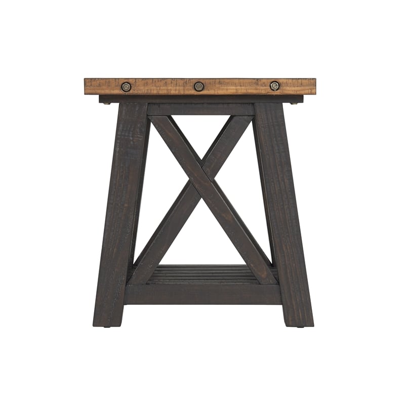 Home Square Bolton Solid Wood End Table in Black Stain and Natural - Set of 2
