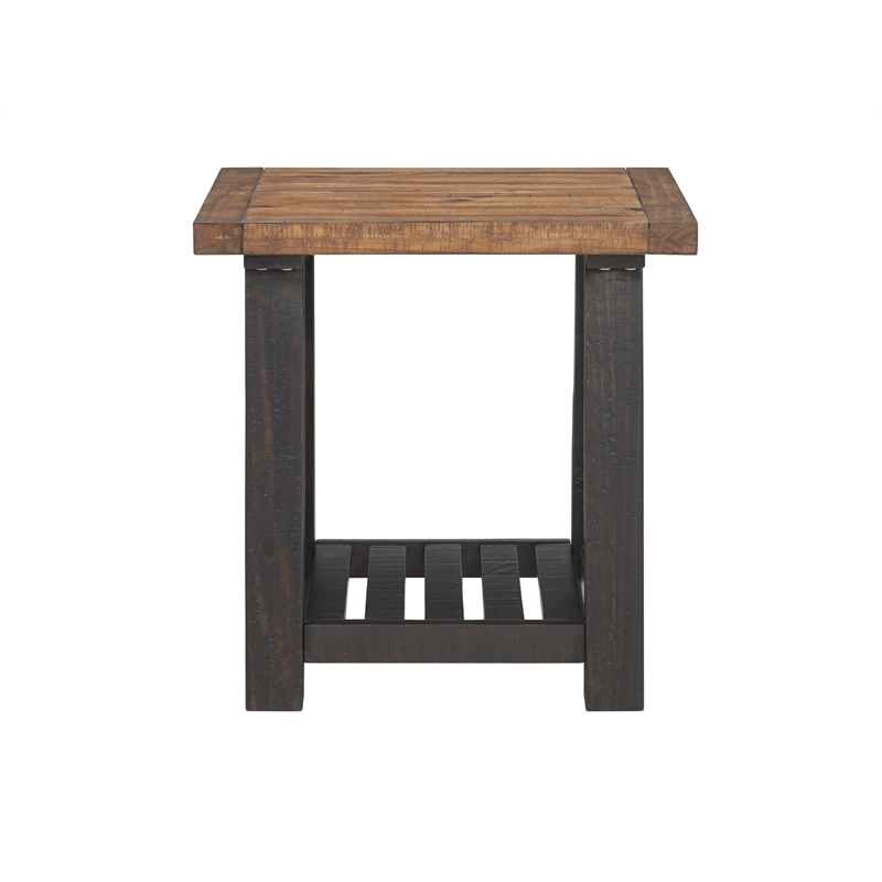 Home Square Bolton Solid Wood End Table in Black Stain and Natural - Set of 2
