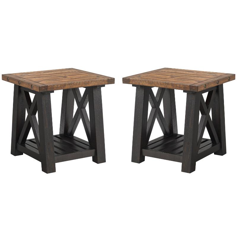 Home Square Bolton Solid Wood End Table in Black Stain and Natural - Set of 2