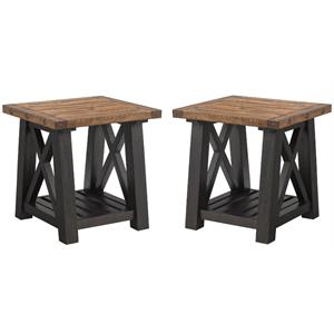Home Square Bolton Solid Wood End Table in Black Stain and Natural - Set of 2