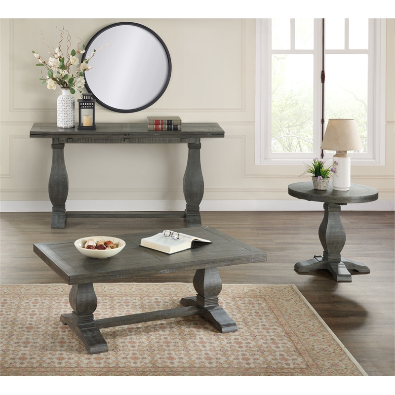 Home Square 2-Piece Set with Napa Solid Wood Coffee Table & End Table in Gray