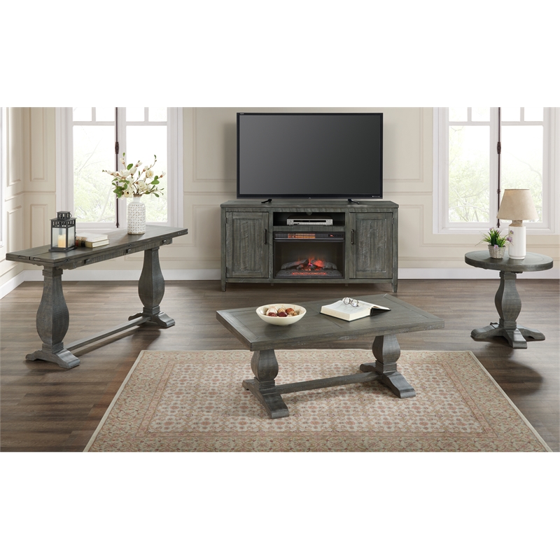 Home Square 2-Piece Set with Napa Solid Wood Coffee Table & End Table in Gray