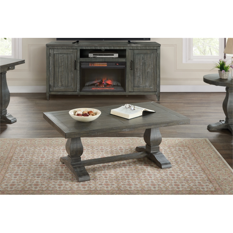 Home Square 2-Piece Set with Napa Solid Wood Coffee Table & End Table in Gray